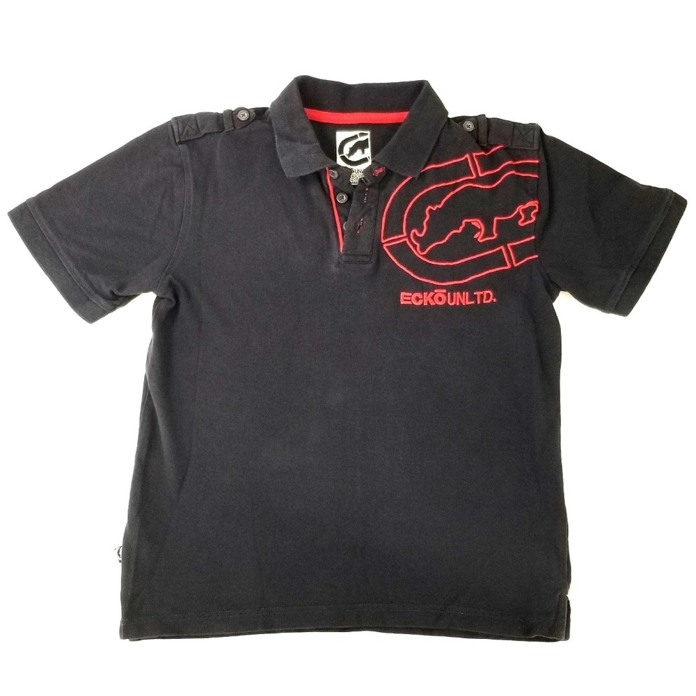 Ecko Unlt Black & Red Rhino Polo Shirt Size Med